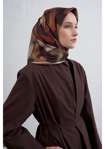 Geometrik Desenli Saf Ipek Twill Eşarp 9413D 35
