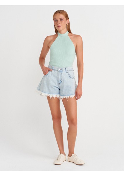 10798 Halter Bağlamalı Yaka Fitilli Triko Bluz-Mint fırsatları