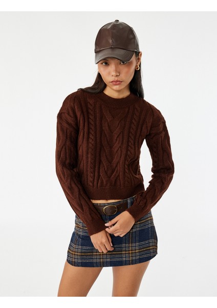 Uzun Kollu Bisiklet Yaka Saç Örgülü Triko Kazak fiyatları