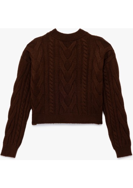 Uzun Kollu Bisiklet Yaka Saç Örgülü Triko Kazak fırsatları