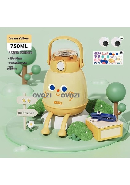 750ML Karikatür Yüksek Değerli Kupa 304 Paslanmaz Çelik Yalıtımlı Kupa, Temizleme Seti ile (Yurt Dışından)