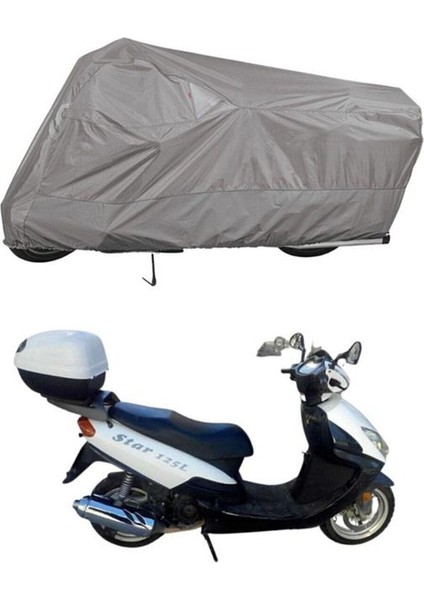 | Ramzey Star 125 L Bağlantı Tokalı Uyumlu Solarblock Prime Uyumlu Motosiklet Brandası | Su Geçirmez, %99 UV, Yansıtıcı Gümüş Üst, 360° Lastikli, Taşıma Çantalı