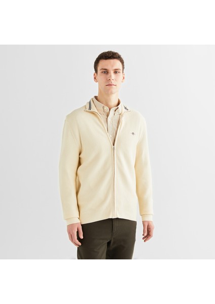 Erkek Krem Regular Fit Fermuarlı Hırka