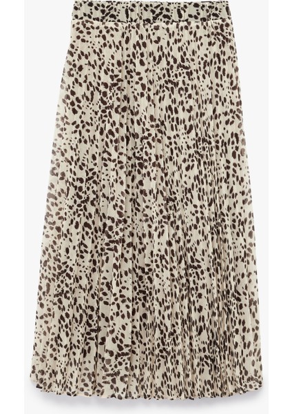 Desenli Piliseli Midi Şifon Etek