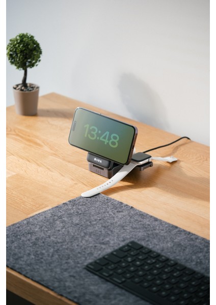 SW-CWF116 Telefon Kulaklık Akıllı Saat 15W 3 In 1 Magsafe Iq2 Kablosuz Şarj Cihazı Siyah