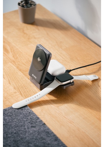 SW-CWF116 Telefon Kulaklık Akıllı Saat 15W 3 In 1 Magsafe Iq2 Kablosuz Şarj Cihazı Siyah