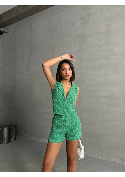 Yelekli Şort Takım Yeşil modelleri