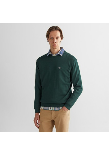 Erkek Yeşil Regular Fit Bisiklet Yaka Kazak
