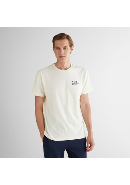 Erkek Krem Regular Fit Bisiklet Yaka Logolu T-Shirt