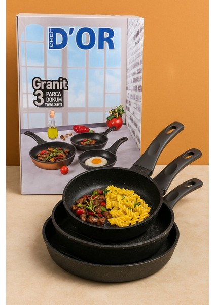 Granit Döküm 3’lü Tava Seti – 20/24/28 Cm, Yanmaz Yapışmaz Yüzey