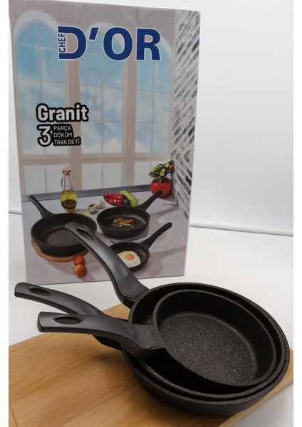 Granit Döküm 3’lü Tava Seti – 20/24/28 Cm, Yanmaz Yapışmaz Yüzey fiyatları
