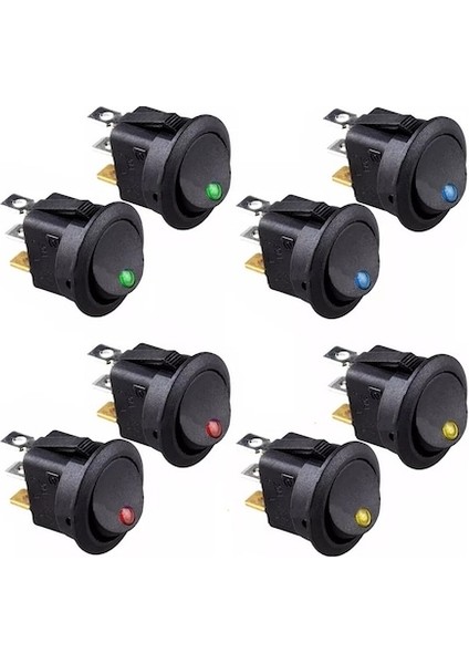 8 Adet 12V 20 Amper Nokta Işıklı 20MM Marin Anahtar