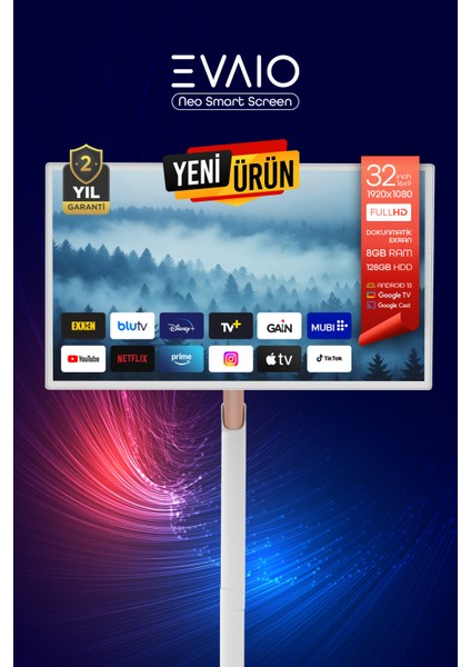 Neo 32 Inç 80 Ekran HDD Full HD Taşınabilir Android Smart LED Ayaklı Ekran