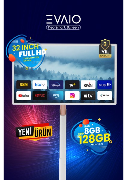Neo 32 Inç 80 Ekran HDD Full HD Taşınabilir Android Smart LED Ayaklı Ekran modelleri