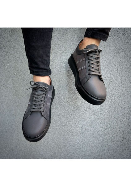 Gri Ithal Suni Deri Yüksek Taban Günlük Bağcıklı Erkek Sneaker Ayakkabı MRT000777 fiyatları