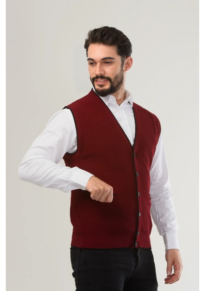 Erkek V Yaka Triko Düğmeli Cepli Çizgi Desenli Regular Fit Tüylenmeyen Örgü Yelek fiyatları