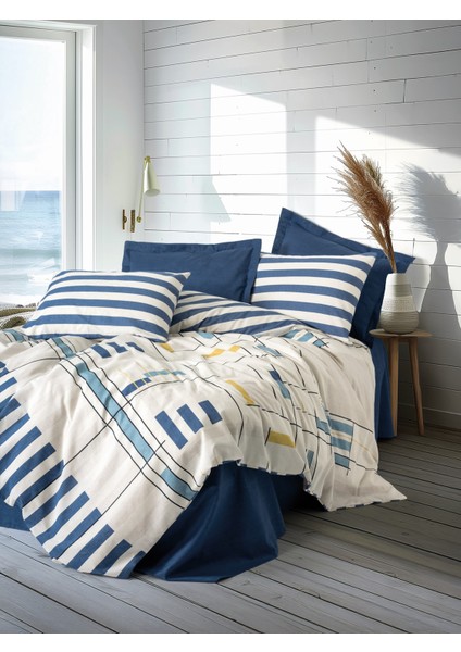 Modern Çift Kişilik Nevresim Takımı Lunox Lacivert