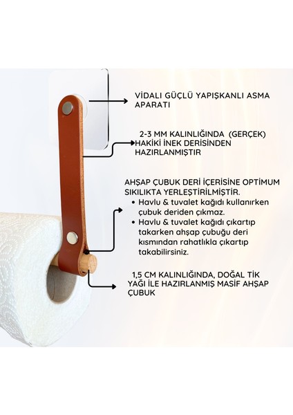 Dekoratif Mutfak Banyo Kağıt Havluluk, Yapışkanlı Pratik Deri & Ahşap Raf Altı Havlu Askısı Peçetelik fırsatları