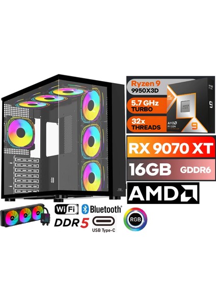 16 GB RX 9070 XT RYZEN 9 9950X3D 32GB RAM 1TB SSD DDR5 RGB ULTRA GAMİNG DESKTOP PC