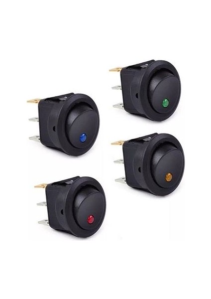 4 Adet 12V 20 Amper Nokta Işıklı 20MM Marin Anahtar