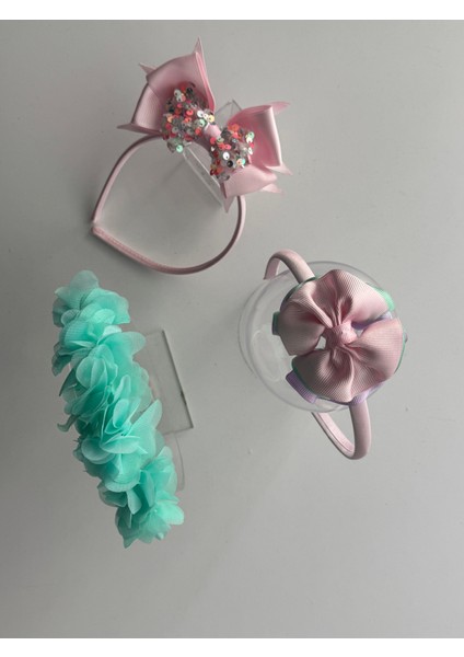 3’lü Fiyonk Detaylı Taç Seti - Çocuklar Için Renkli Saç Aksesuarı