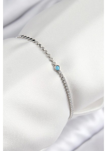 Pirinç Zirkon Taşlı Boncuk Model Ezme Zincir Gümüş Renk Kadın Bileklik