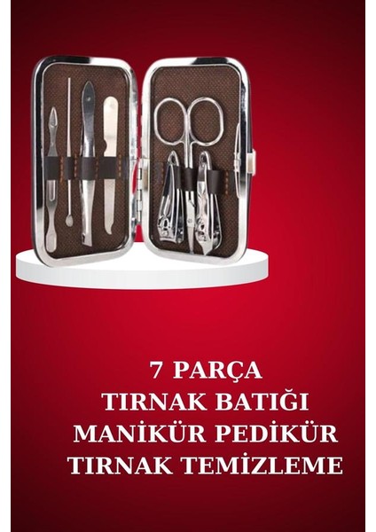 Manikür Pedikür Seti 7 Parça Tırnak Makası Kaş Makası Cımbız Çantalı