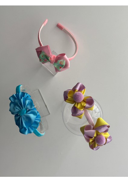 3’lü Fiyonk Detaylı Taç Seti - Çocuklar Için Renkli Saç Aksesuarı
