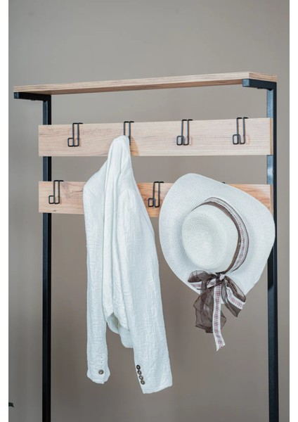 Metal Gövdeli Portmanto ve Ayakkabılık – Ahşap Raflı Çok Amaçlı Askılık Dolabı (85X35X170 Cm) fırsatları