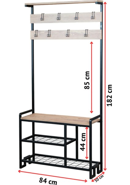 Metal Gövdeli Portmanto ve Ayakkabılık – Ahşap Raflı Çok Amaçlı Askılık Dolabı (85X35X170 Cm)