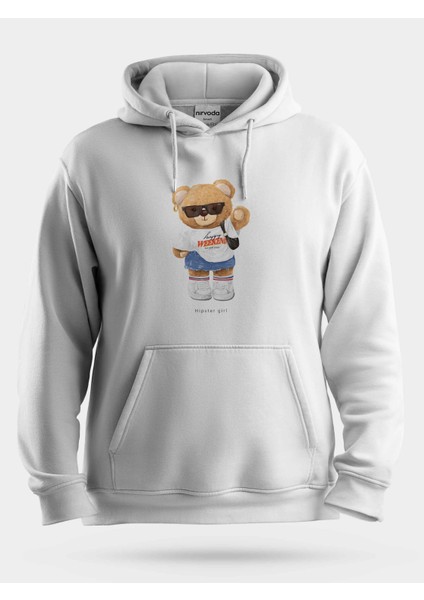 Hipster Girl Sevimli Ayıcık Baskılı Unisex Kapüşonlu Sweatshirt