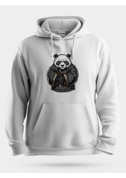 Gangster Samuray Panda Baskılı Unisex Kapüşonlu Sweatshirt