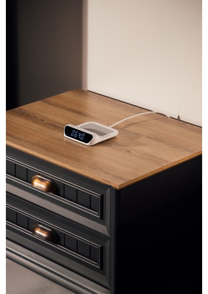 SL-CW18 Telefon Uyumlu 15W LCD Ekran Double Alarmli Beyaz Kablosuz Şarj Cihazı