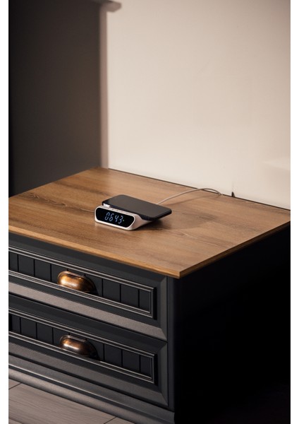 SL-CW18 Telefon Uyumlu 15W LCD Ekran Double Alarmli Beyaz Kablosuz Şarj Cihazı