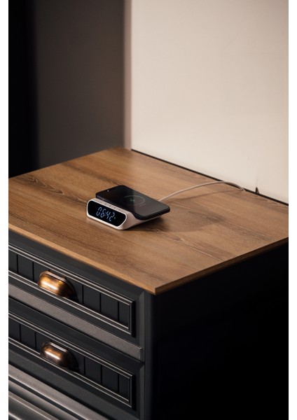 SL-CW18 Telefon Uyumlu 15W LCD Ekran Double Alarmli Beyaz Kablosuz Şarj Cihazı