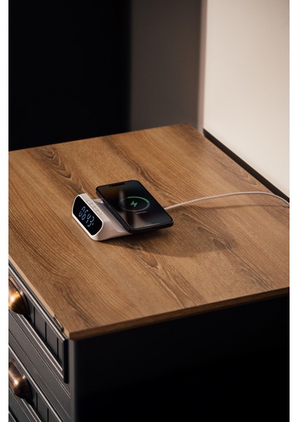 SL-CW18 Telefon Uyumlu 15W LCD Ekran Double Alarmli Beyaz Kablosuz Şarj Cihazı