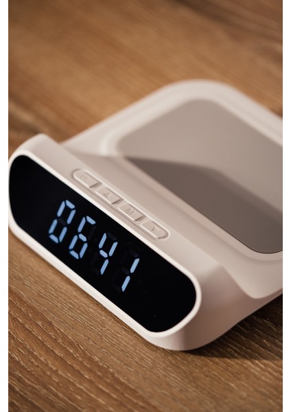 SL-CW18 Telefon Uyumlu 15W LCD Ekran Double Alarmli Beyaz Kablosuz Şarj Cihazı