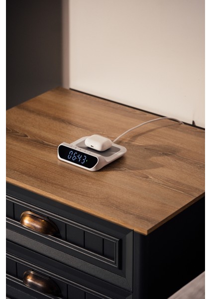 SL-CW18 Telefon Uyumlu 15W LCD Ekran Double Alarmli Beyaz Kablosuz Şarj Cihazı