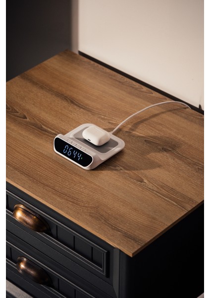 SL-CW18 Telefon Uyumlu 15W LCD Ekran Double Alarmli Beyaz Kablosuz Şarj Cihazı