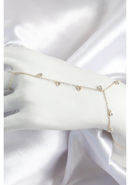 Pirinç Zirkon Taşlı Sallantılı Model Gold Renk Kadın Şahmeran