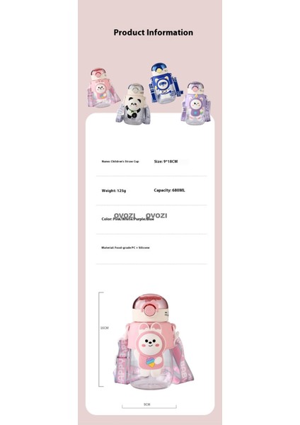 680ML Karikatür Yüksek Değerli Öğrenci Çocuk Pipetli Su Dağı (Yurt Dışından) fırsatları