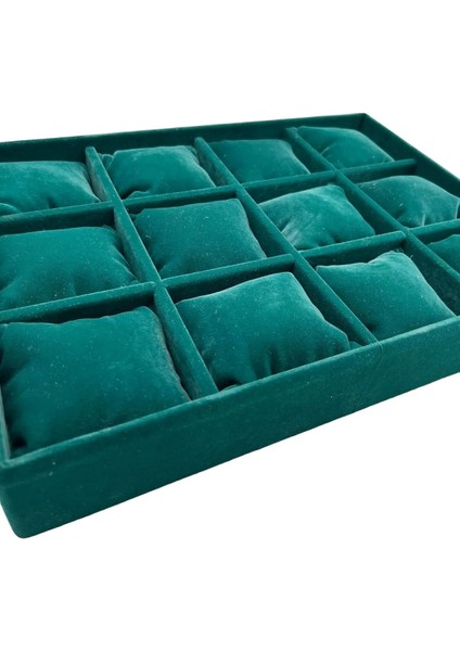 Tokyo Model Süet Kumaş Haki Yeşil Renk 12 Yastıklı Çekmece Ici Takı Kutusu modelleri