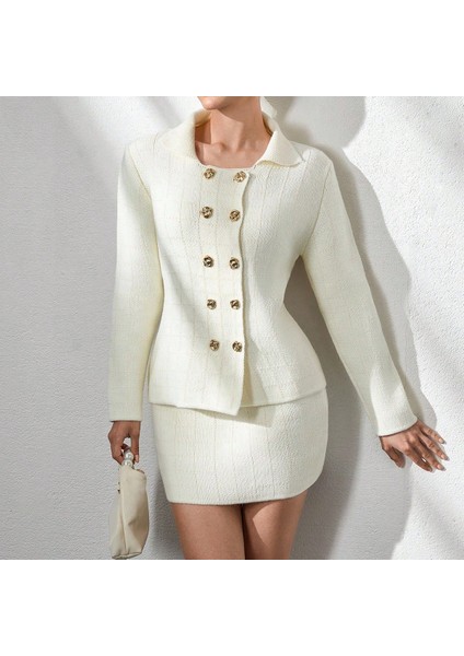 TKM0001 Kadın Çok Gold Düğmeli Ceket Mini Etek Triko Takım fiyatları
