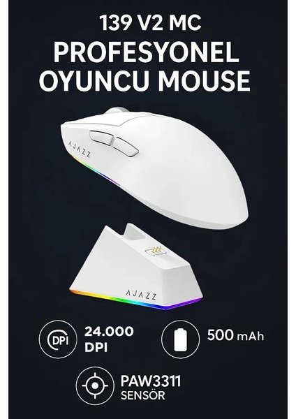 AJ139 V2 Mc Paw 3311 Sensör 3 Modlu 24.000 Dpı Şarj Istasyonlu Oyuncu Mouse