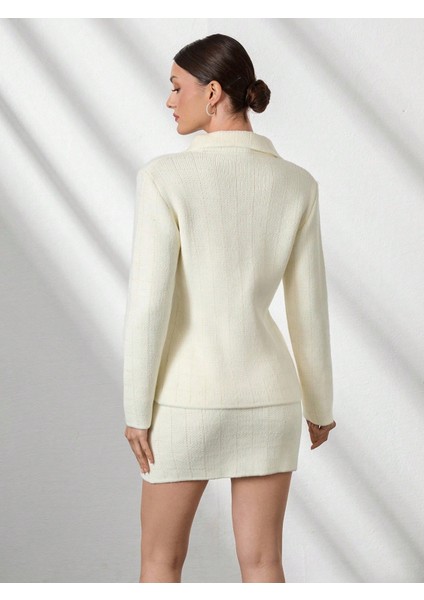 TKM0001 Kadın Çok Gold Düğmeli Ceket Mini Etek Triko Takım modelleri