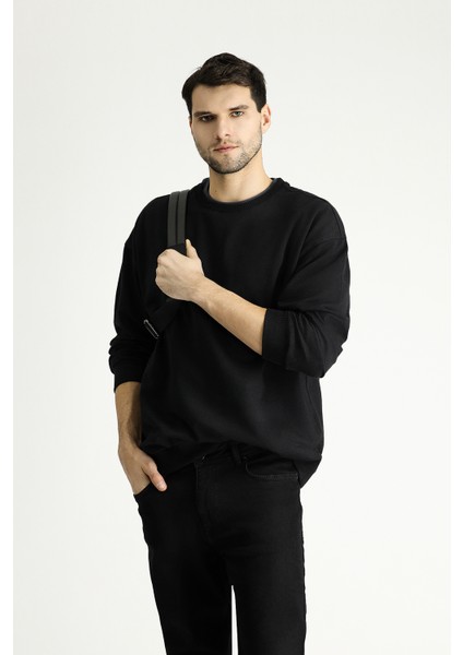 Bisiklet Yaka Oversize Pamuklu Sweatshirt