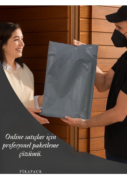 Büyük Boy 100 Adet, 45X55X5 cm Cepsiz Plastik Kargo Poşeti Dayanıklı Su Geçirmez Gri Renk