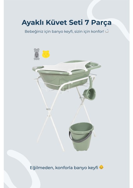 Ayaklı Küvet Seti 7 Parça Soft Yeşil