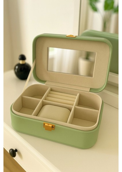 Deri Seyahat Takı Bijuteri Mücevher Kutusu Organizer Düzenleyici 20CM Yeşil Ithal Ürün fiyatları