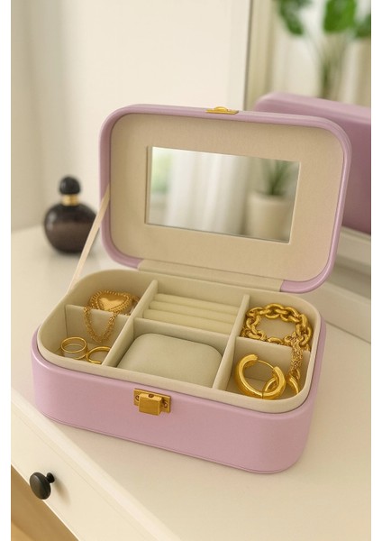 Deri Seyahat Takı Bijuteri Mücevher Kutusu Organizer Düzenleyici 20CM Lila Ithal Ürün